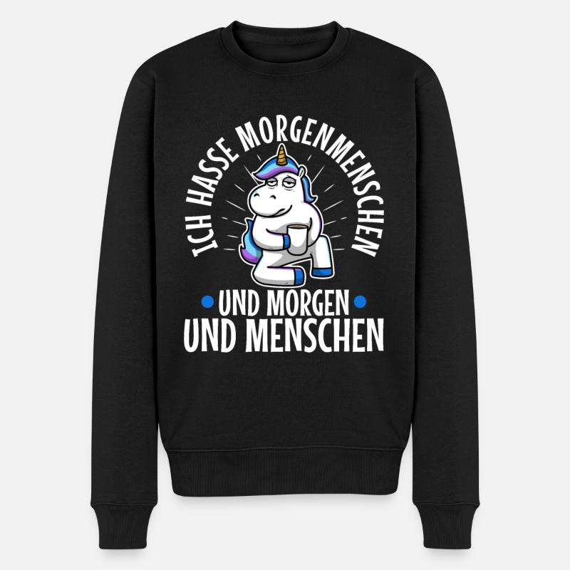 Ich hasse Morgenmenschen - Männer Premium Bio Pullover - Schwarz