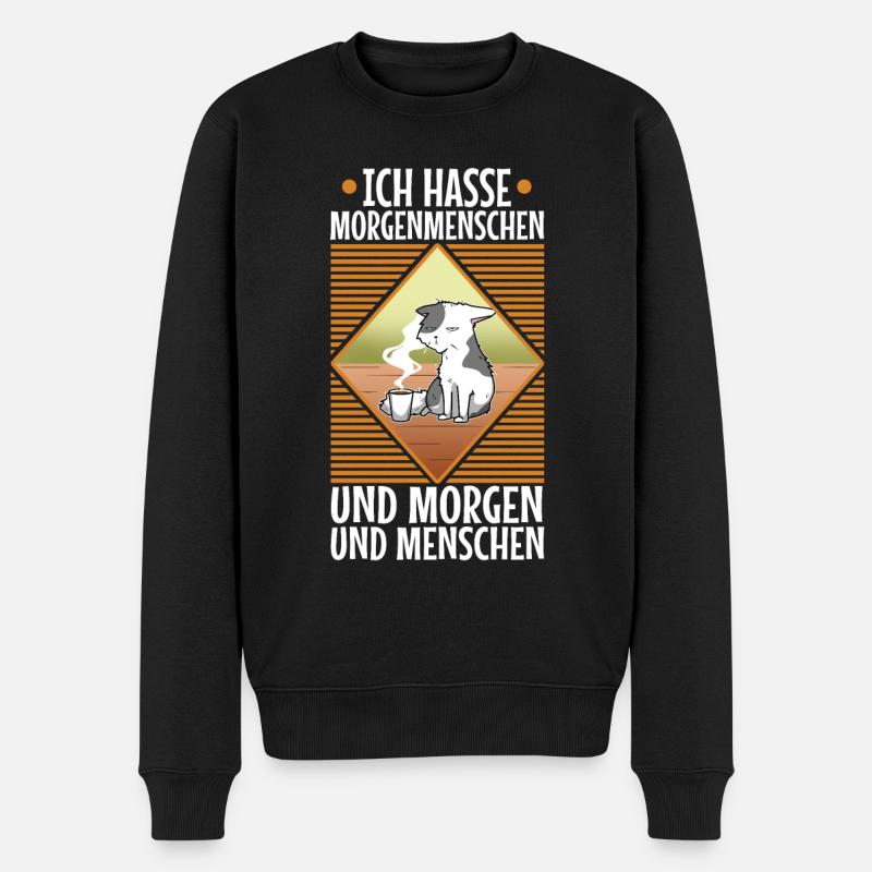 Ich hasse Morgenmenschen - Männer Premium Bio Pullover - Schwarz