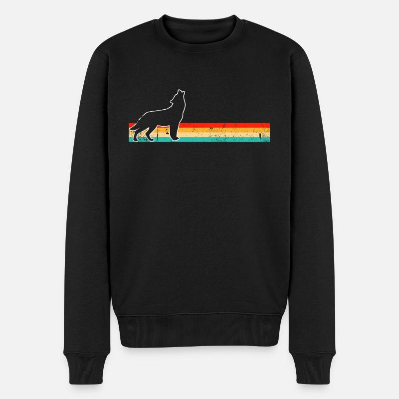 Wolf Retro - Männer Premium Bio Pullover - Schwarz