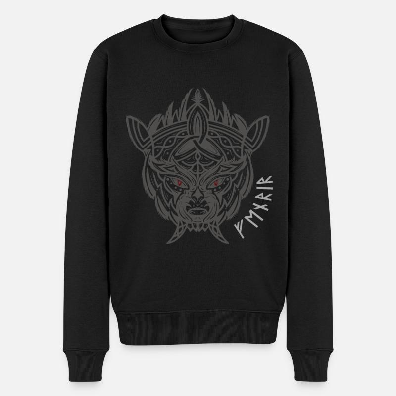Fenriswolf Wikinger Wolf Fenrir - Männer Premium Bio Pullover - Schwarz