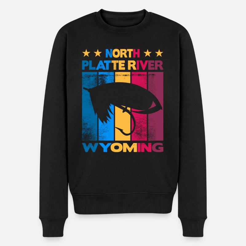 North Platte River Wyoming Fly Fishing - Männer Premium Bio Pullover - Schwarz