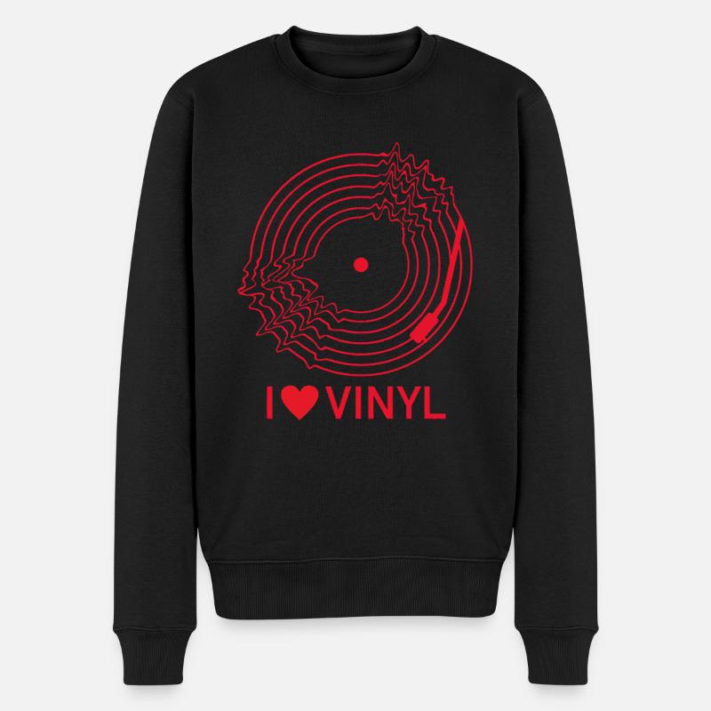 I love Vinyl - Männer Premium Bio Pullover - Schwarz