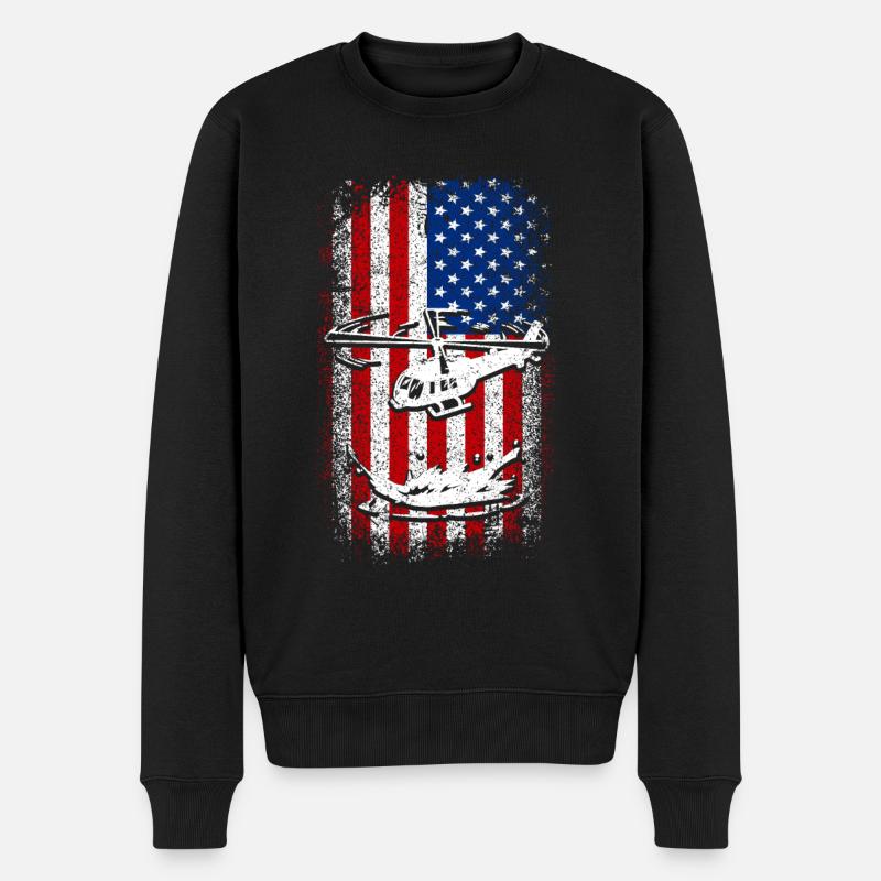 Hélicoptère drapeau américain des États-Unis - Pull Premium bio Homme - noir