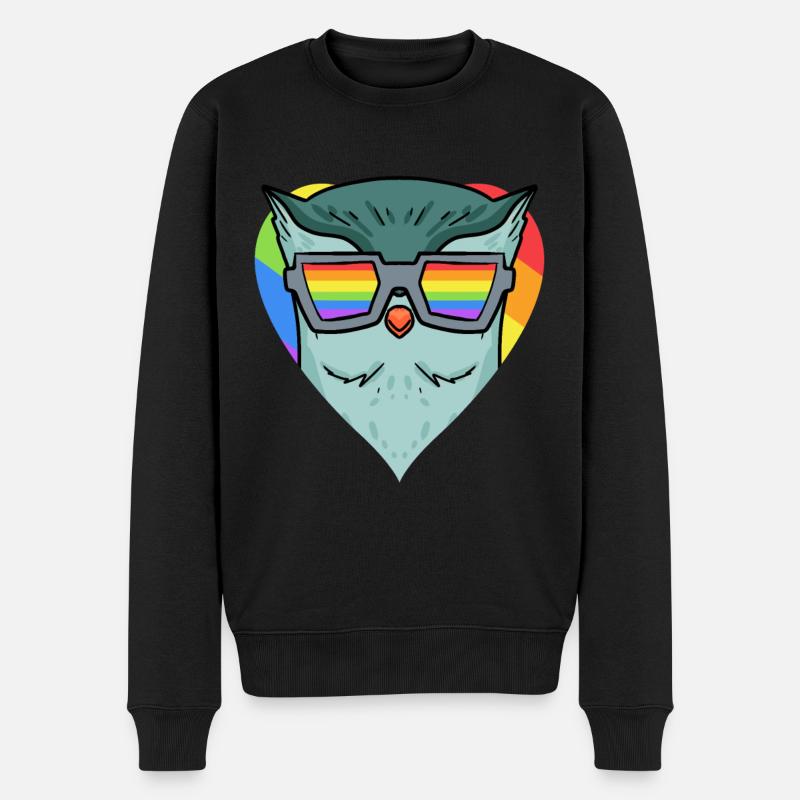 LGBT Tier Eule Regenbogen - Männer Premium Bio Pullover - Schwarz