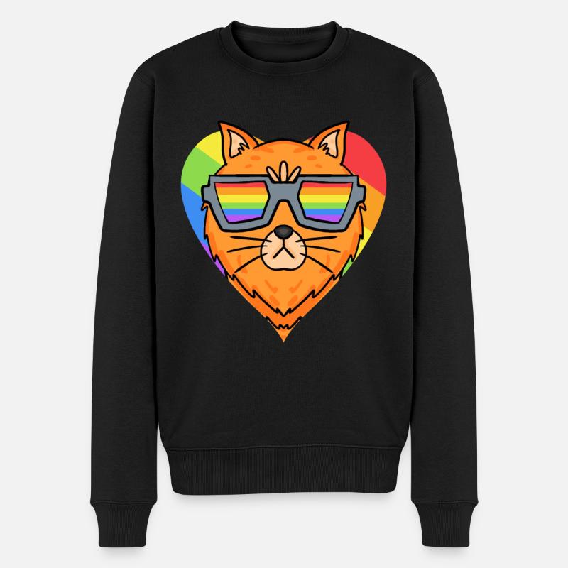 LGBT Katze Maine Coon Regenbogen - Männer Premium Bio Pullover - Schwarz