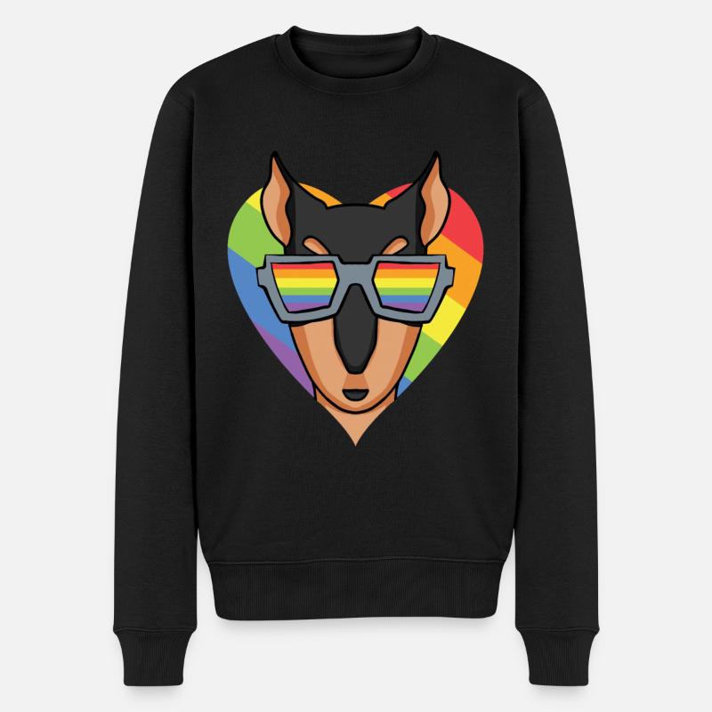 Chien LGBT Doberman Rainbow - Pull Premium bio Homme - noir