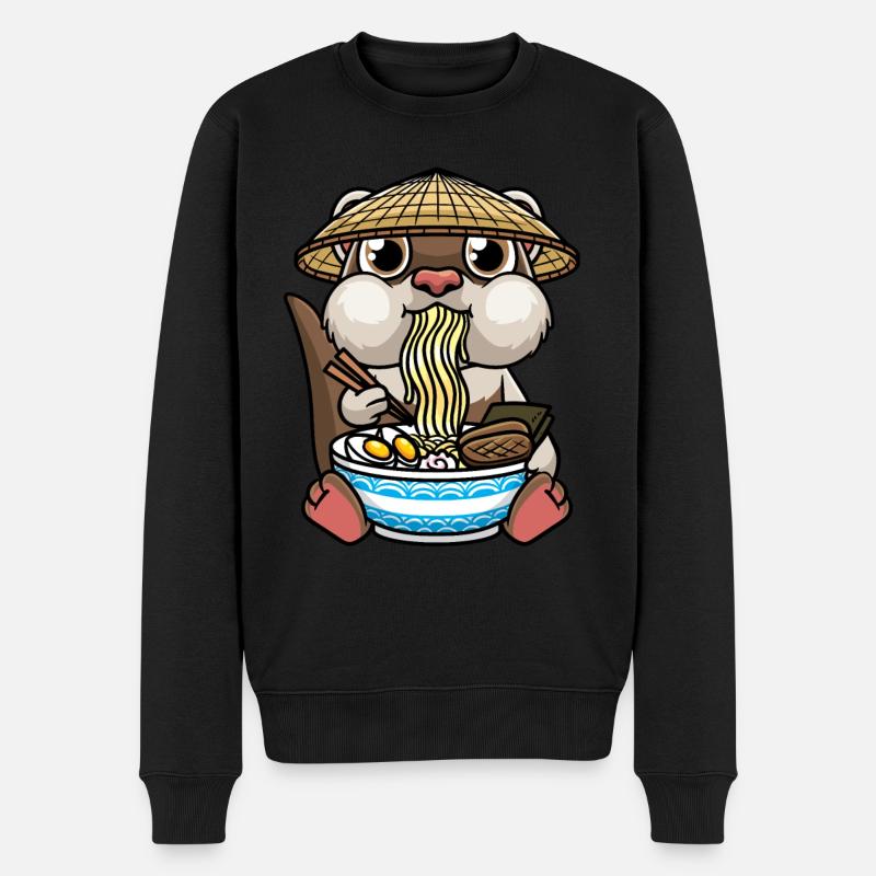 Frettchen Isst Ramen Nudeln Anime Kawaii - Männer Premium Bio Pullover - Schwarz