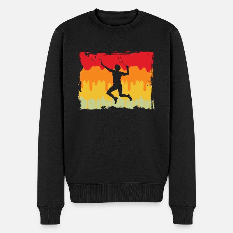 Badminton Retro - Männer Premium Bio Pullover - Schwarz