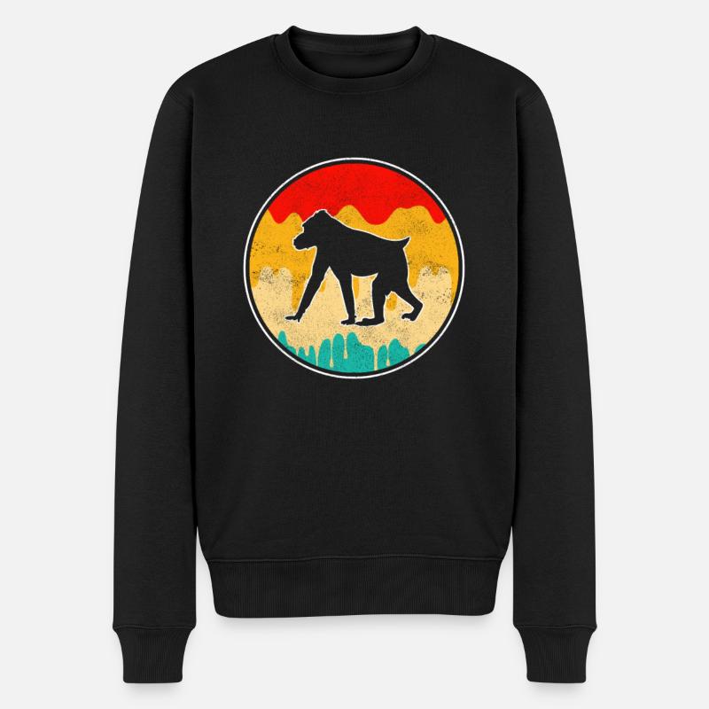 Affe Retro - Männer Premium Bio Pullover - Schwarz