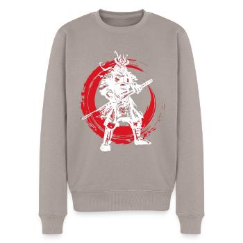 Samurai Japanese Warrior Blood Moon Design - Men's Premium Organic Jumper - taupe - Front - Nico (187cm)