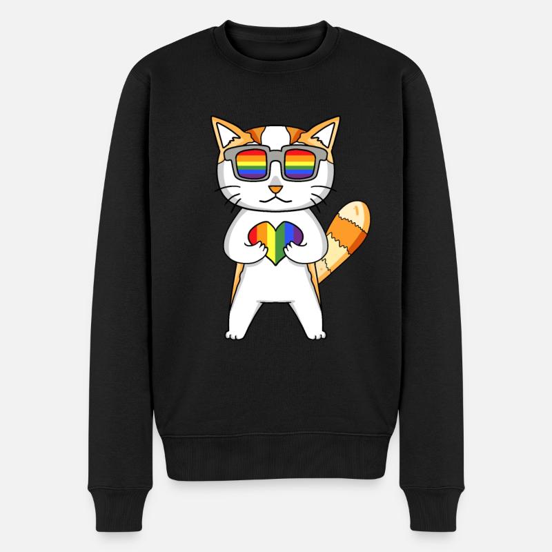 LGBT Katze Regenbogen - Männer Premium Bio Pullover - Schwarz
