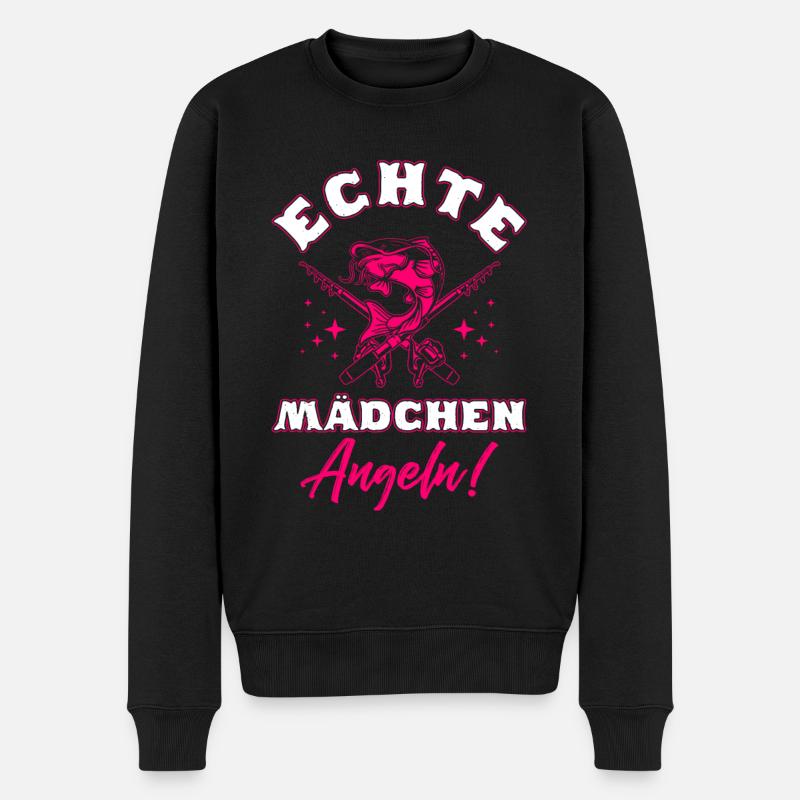 Echte Mädchen Angeln - Männer Premium Bio Pullover - Schwarz