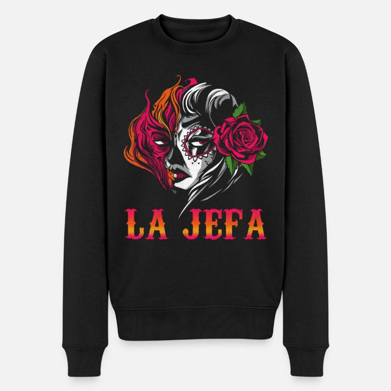 Jefa Halloween Rose Sugar Skull Muertos Dead - Männer Premium Bio Pullover - Schwarz