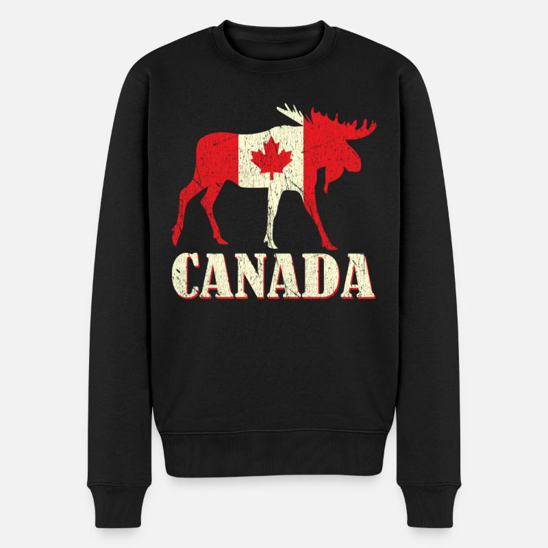 Deer Elk Canada Flag Proud Canadian Canada Day - Männer Premium Bio Pullover - Schwarz