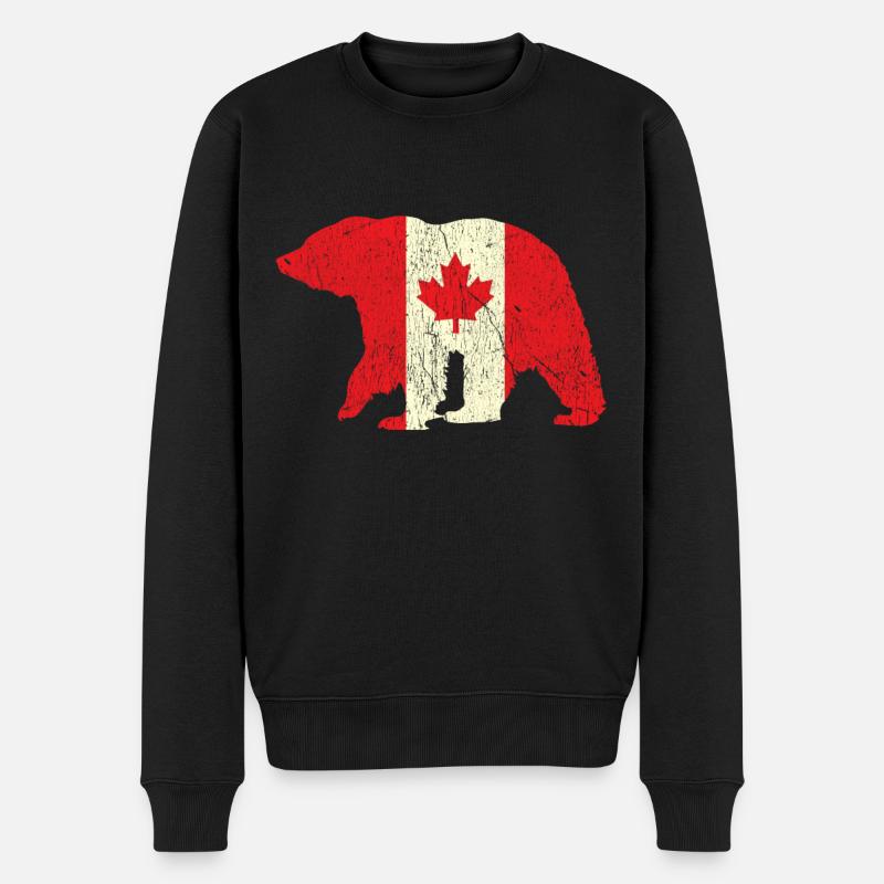 Canada Flag Bear Grizzly Proud Canadian Canada Day - Männer Premium Bio Pullover - Schwarz
