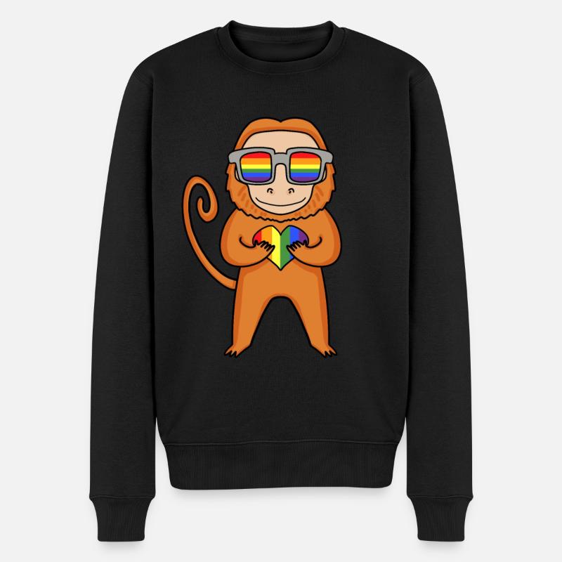 LGBT Tier Affe Regenbogen - Männer Premium Bio Pullover - Schwarz