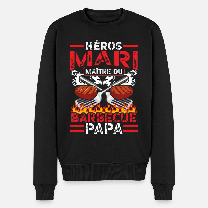 Held Ehemann Barbecue Master Dad BBQ Vater - Männer Premium Bio Pullover - Schwarz