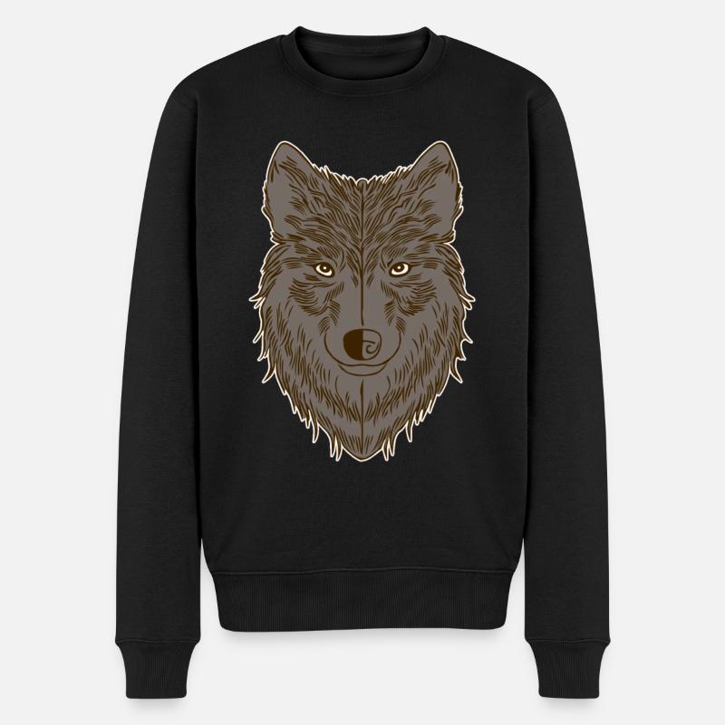Wolfsmotiv - Männer Premium Bio Pullover - Schwarz