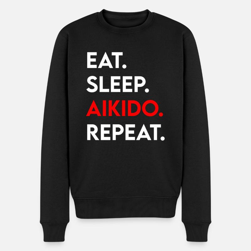 eat sleep aikido repeat - Männer Premium Bio Pullover - Schwarz