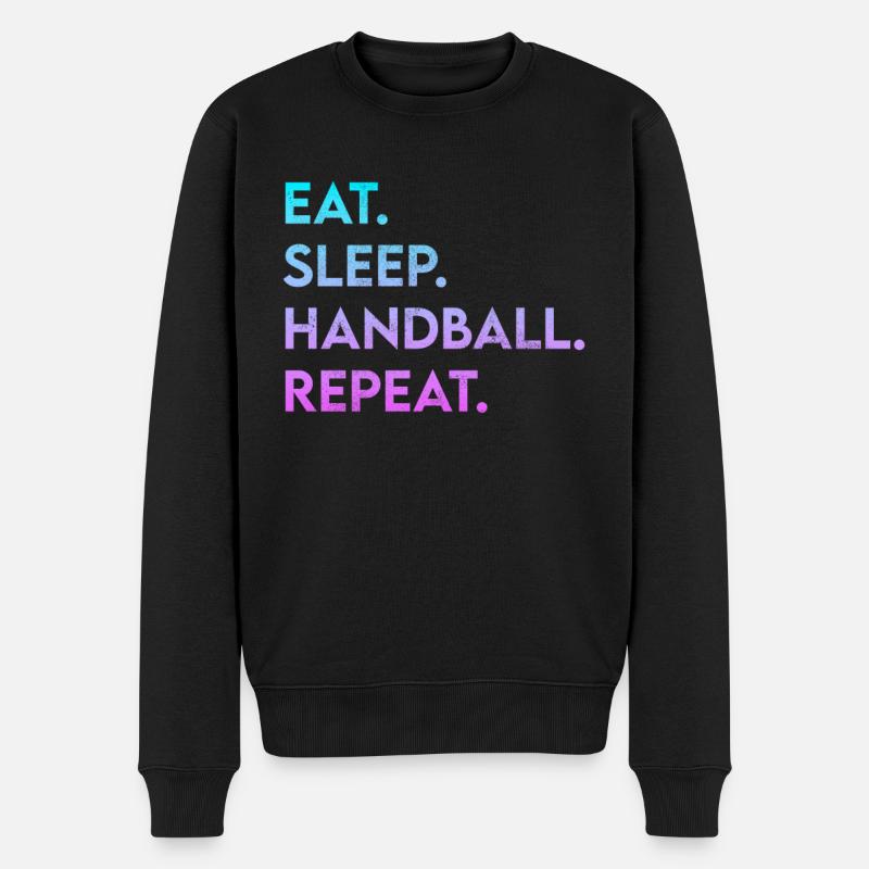 eat sleep handball repeat - Männer Premium Bio Pullover - Schwarz