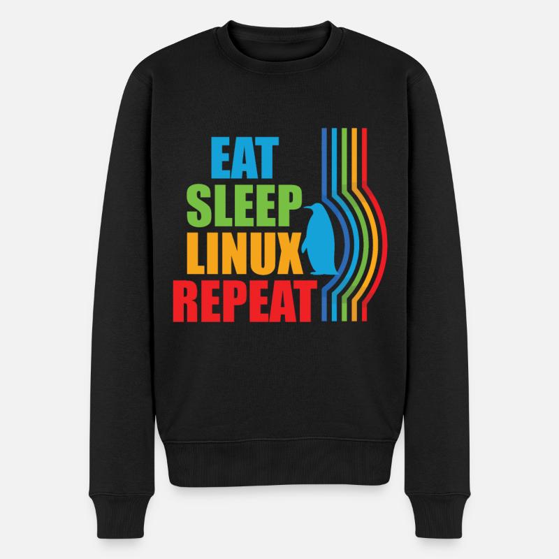 Eat Sleep Linux Repeat Retro Pinguin Nerd Geek - Männer Premium Bio Pullover - Schwarz
