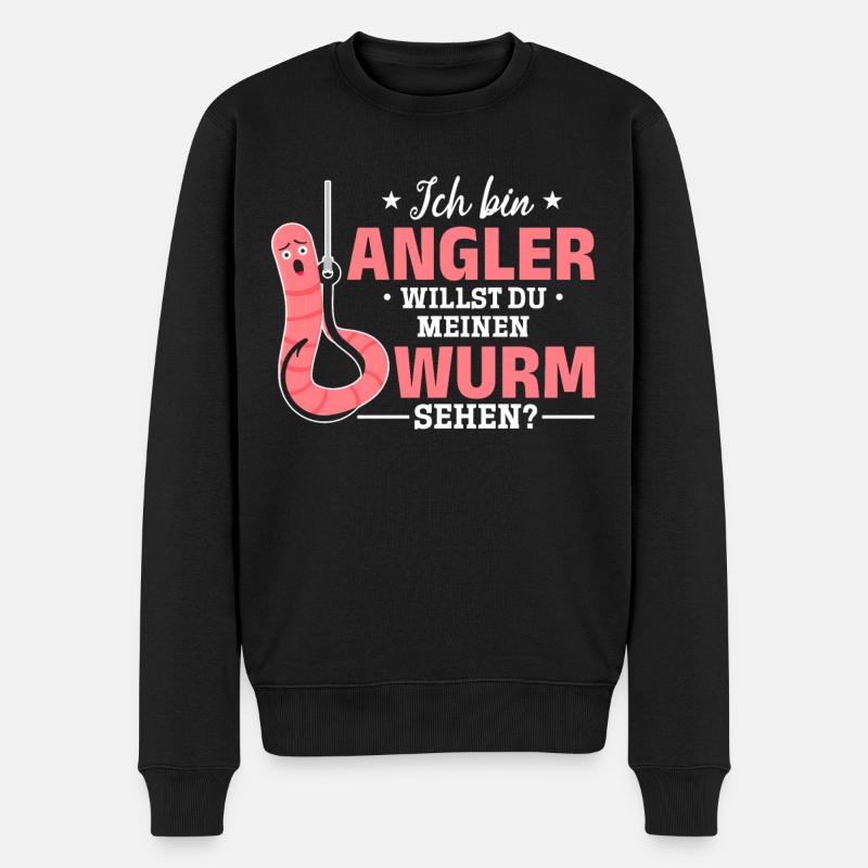 Ich bin Angler willst du meinen Wurm sehen? Angeln - Männer Premium Bio Pullover - Schwarz