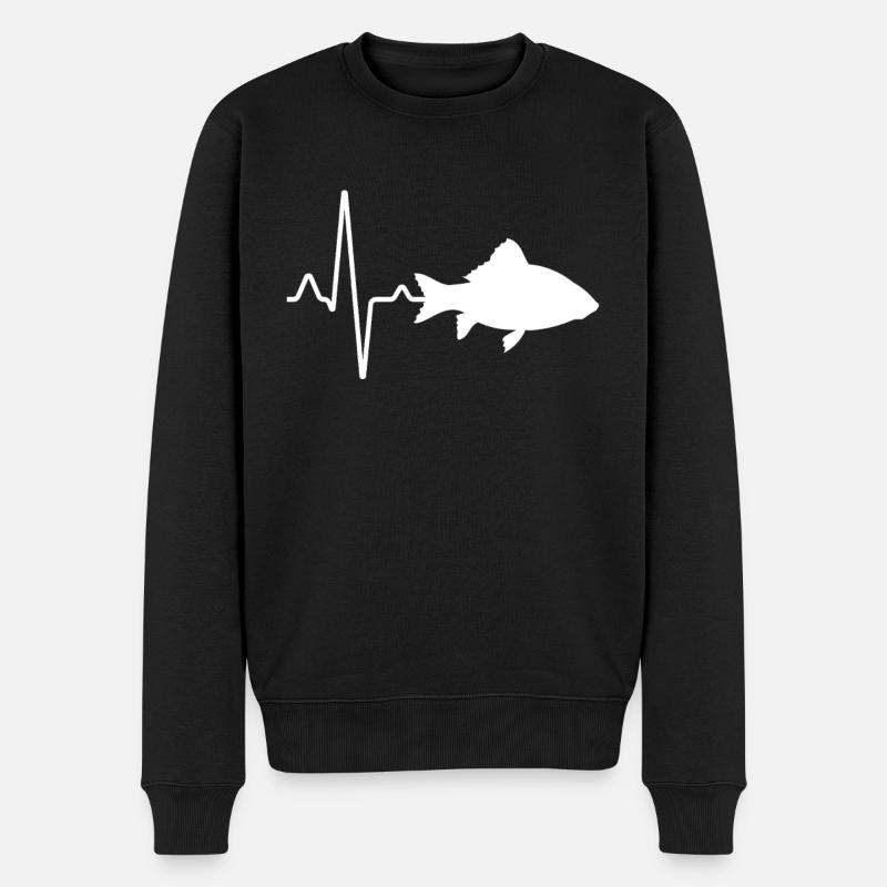 Fisch Herzschlag - Männer Premium Bio Pullover - Schwarz