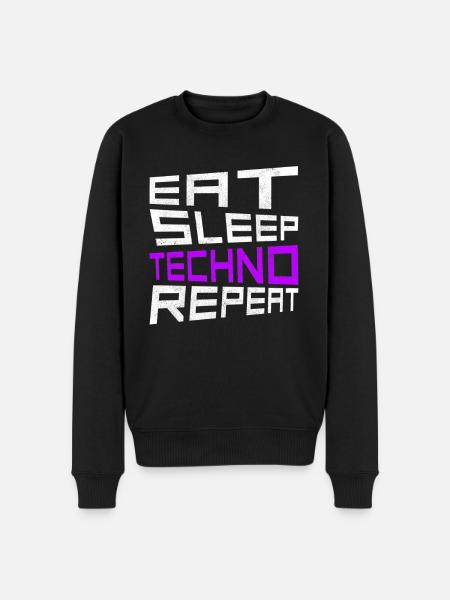 eat sleep techno repeat - Männer Premium Bio Pullover - Schwarz