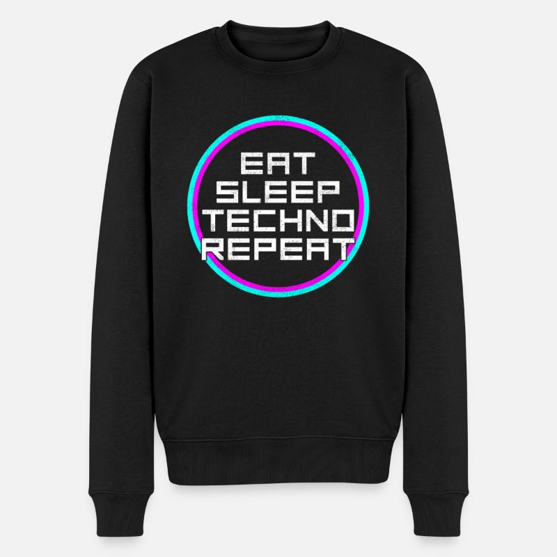 eat sleep techno repeat - Männer Premium Bio Pullover - Schwarz
