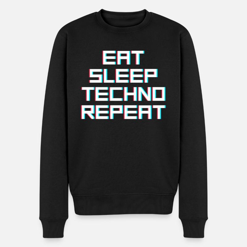 eat sleep techno repeat - Männer Premium Bio Pullover - Schwarz