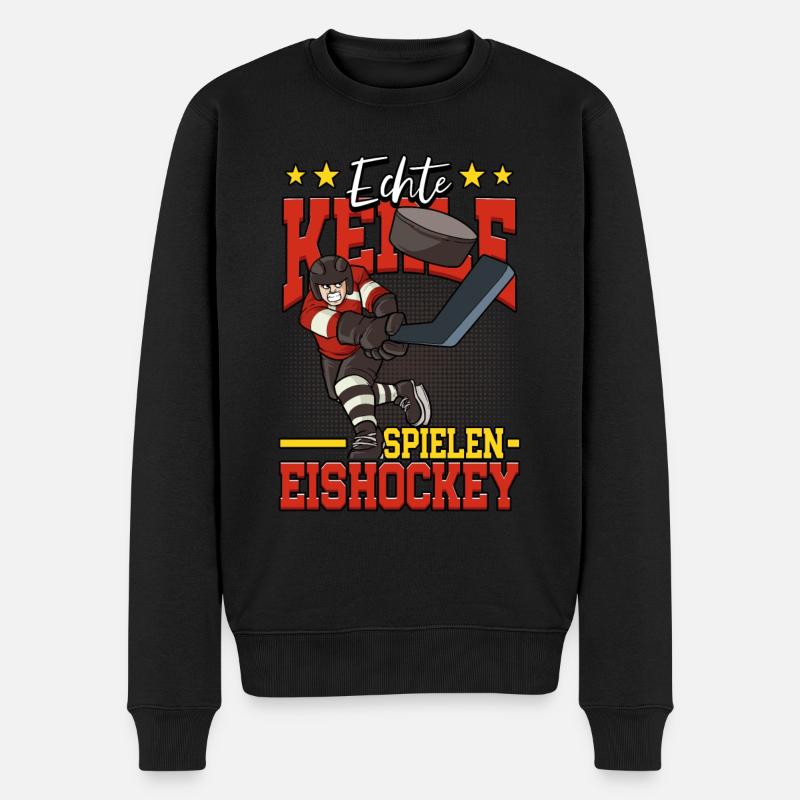 Echte Kerle spielen Eishockey - Männer Premium Bio Pullover - Schwarz