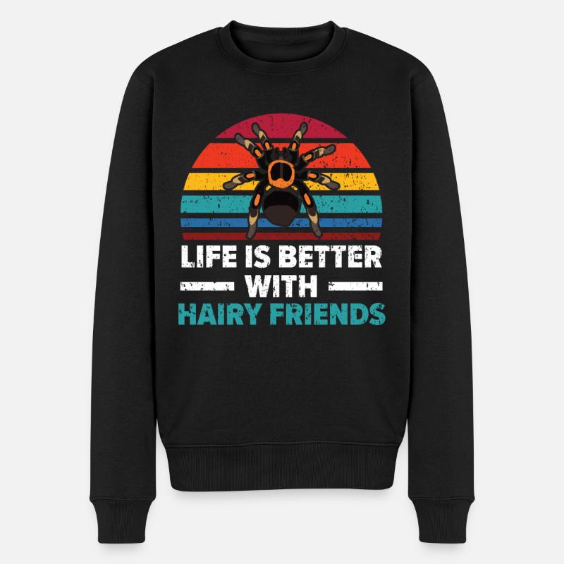 Das Leben ist besser mit haarigen Freunden Spider - Männer Premium Bio Pullover - Schwarz