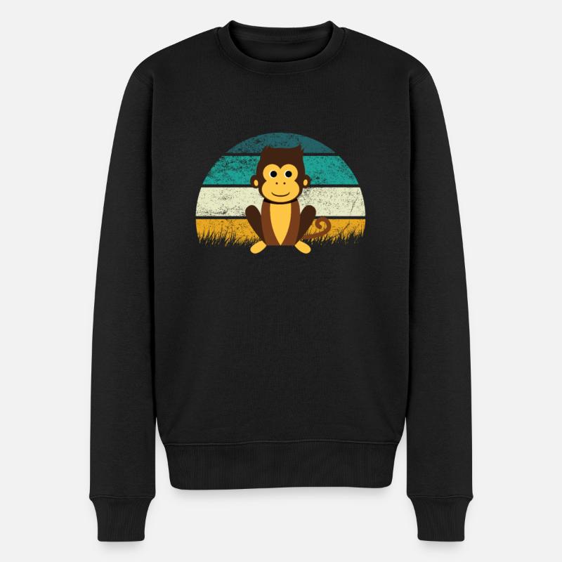 Affe Retro - Männer Premium Bio Pullover - Schwarz
