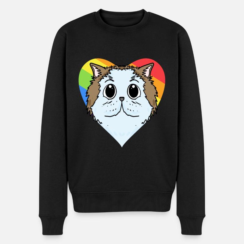 CHAT LGBT Chat Persan Arc-en-ciel - Pull Premium bio Homme - noir