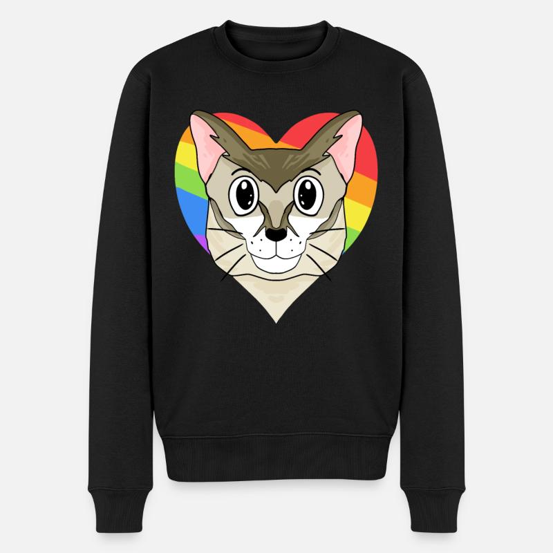Chat Singapura - Rainbow Heart - Pull Premium bio Homme - noir