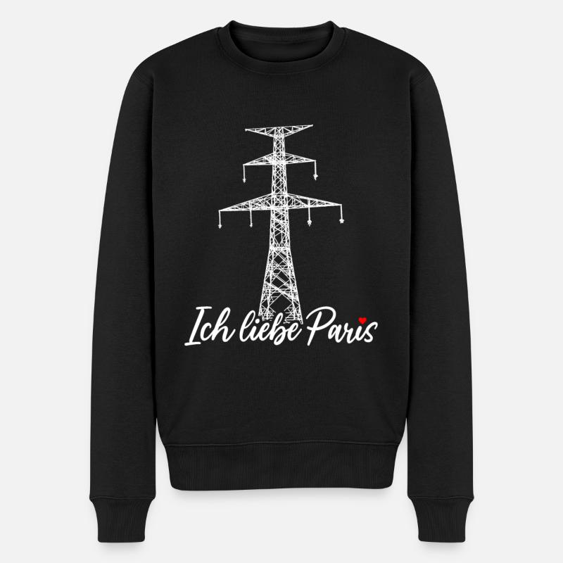 Paris Eiffelturm Strommast Elektriker Satire Liebe - Männer Premium Bio Pullover - Schwarz