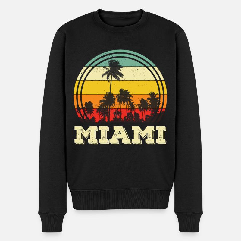 Miami Retro Florida Palmen Skyline Strand - Männer Premium Bio Pullover - Schwarz