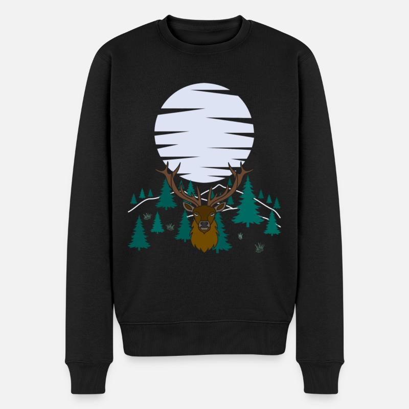Hirsch Mond Geweih mit Hirschgeweih - Männer Premium Bio Pullover - Schwarz