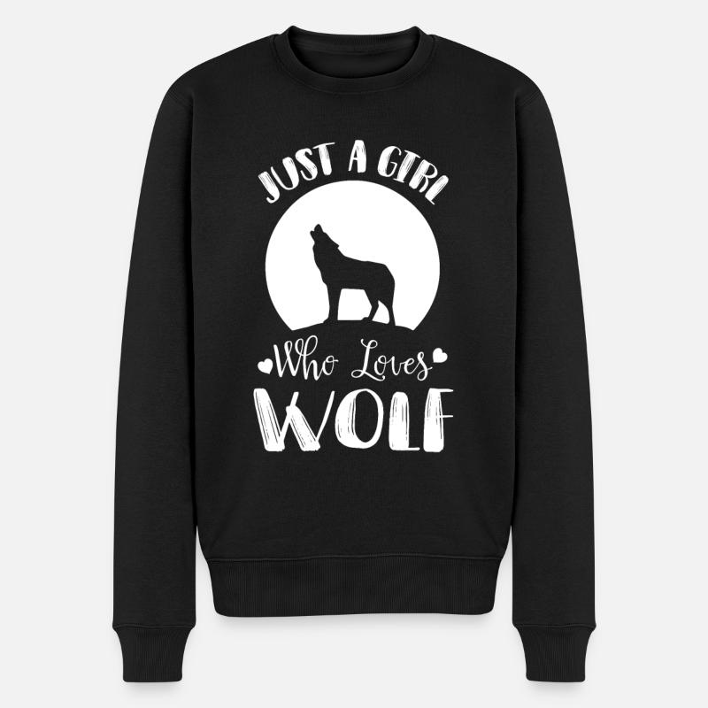Mädchen liebt Wölfe Vollmond Wolf Rudel - Männer Premium Bio Pullover - Schwarz