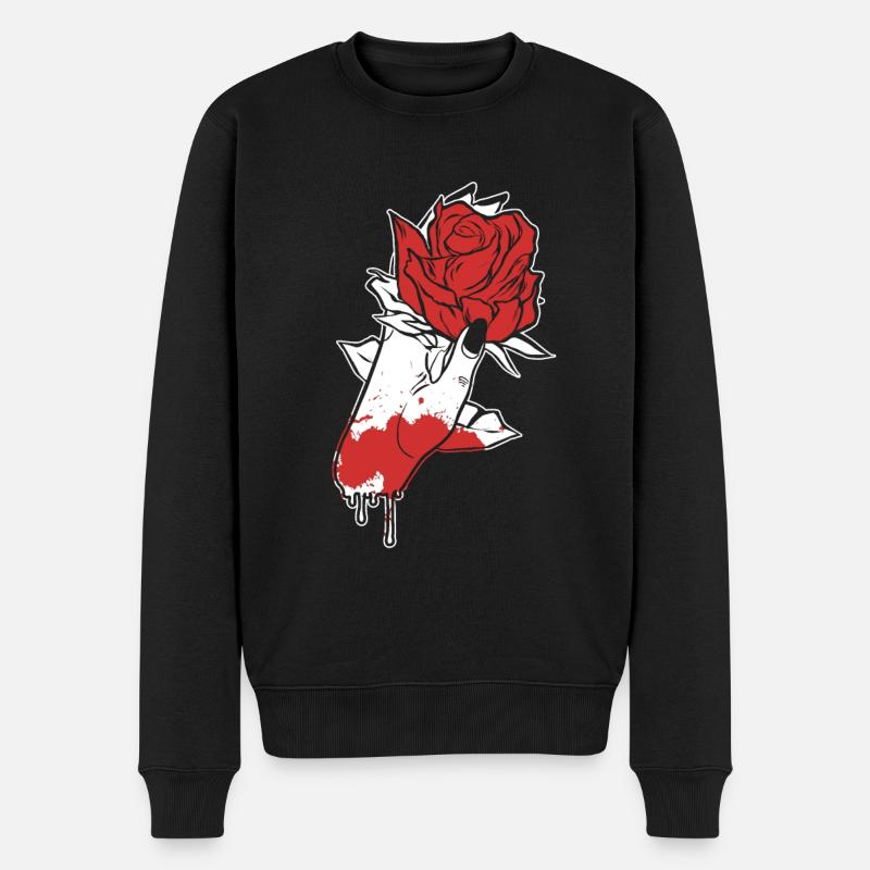 Esthétique Dark Pattern Main Saignement Tenant Rose - Pull Premium bio Homme - noir
