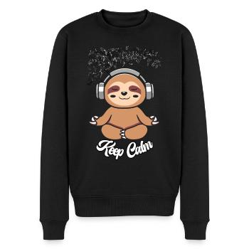 Chilliges Musik Faultier - Männer Premium Bio Pullover - Schwarz - Vorne - Nico (187cm)