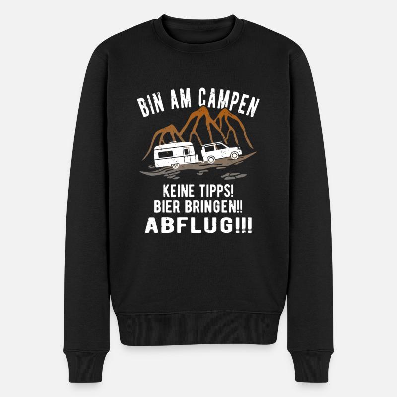 Bin am Campen Wohnwagen Urlaub - Männer Premium Bio Pullover - Schwarz