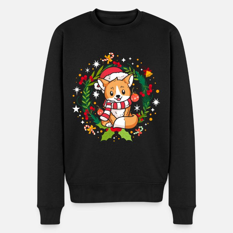 Ugly Christmas Fuchs Muster Strick Xmas Christkind - Männer Premium Bio Pullover - Schwarz