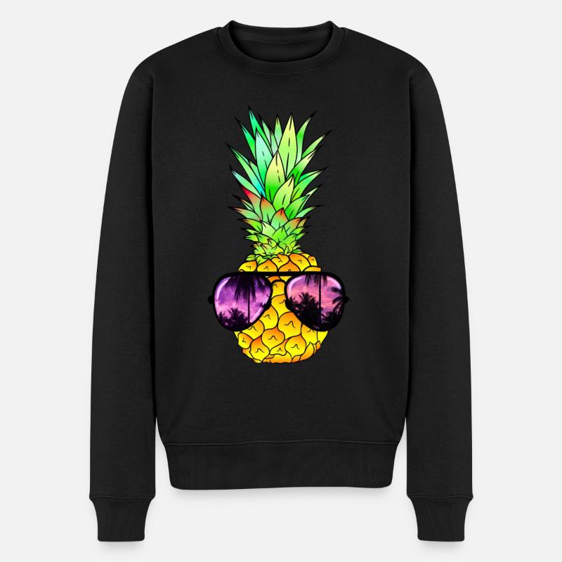coole Ananas mit Sonnenbrille - Männer Premium Bio Pullover - Schwarz