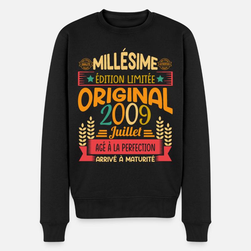 Millésime Né(e) Juillet 2009 Cadeau Anniversaire - Pull Premium bio Homme - noir