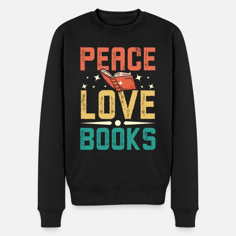 Paix, amour, livres - Pull Premium bio Homme - noir