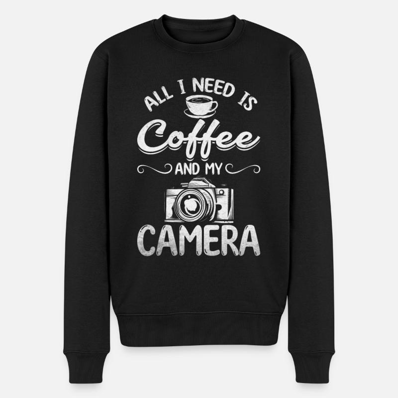 Fotografie Alles was ich brauche ist Kaffee und - Männer Premium Bio Pullover - Schwarz