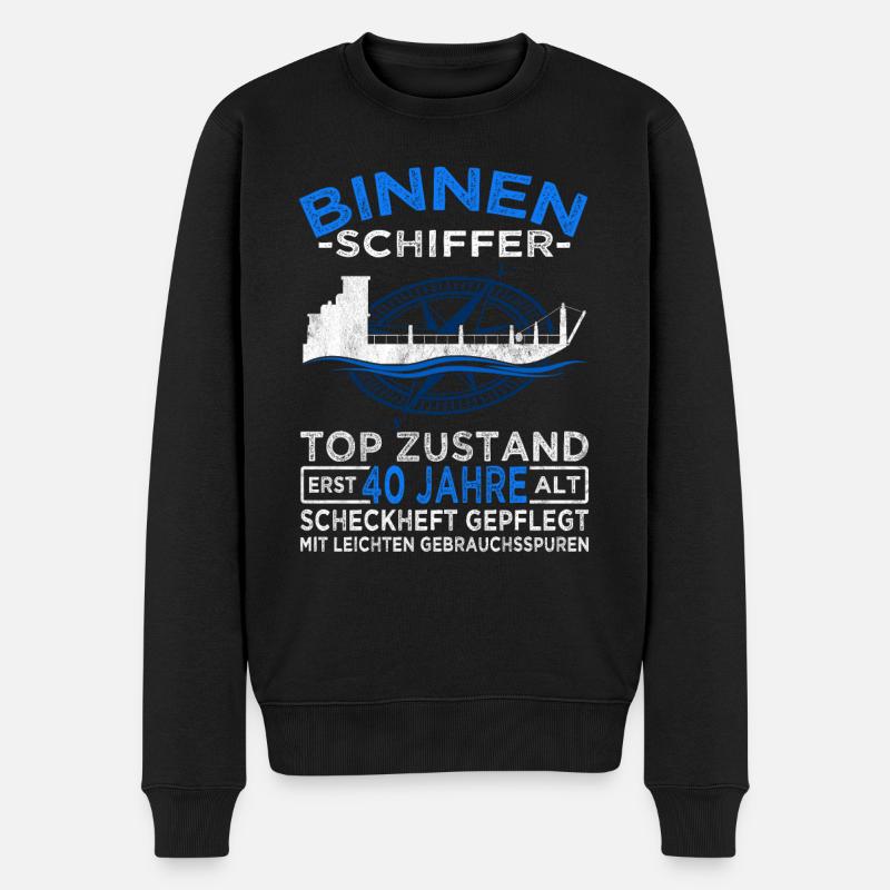 Binnenschiffer 40 Jahre - Seemann - Schiff Kapitän - Männer Premium Bio Pullover - Schwarz