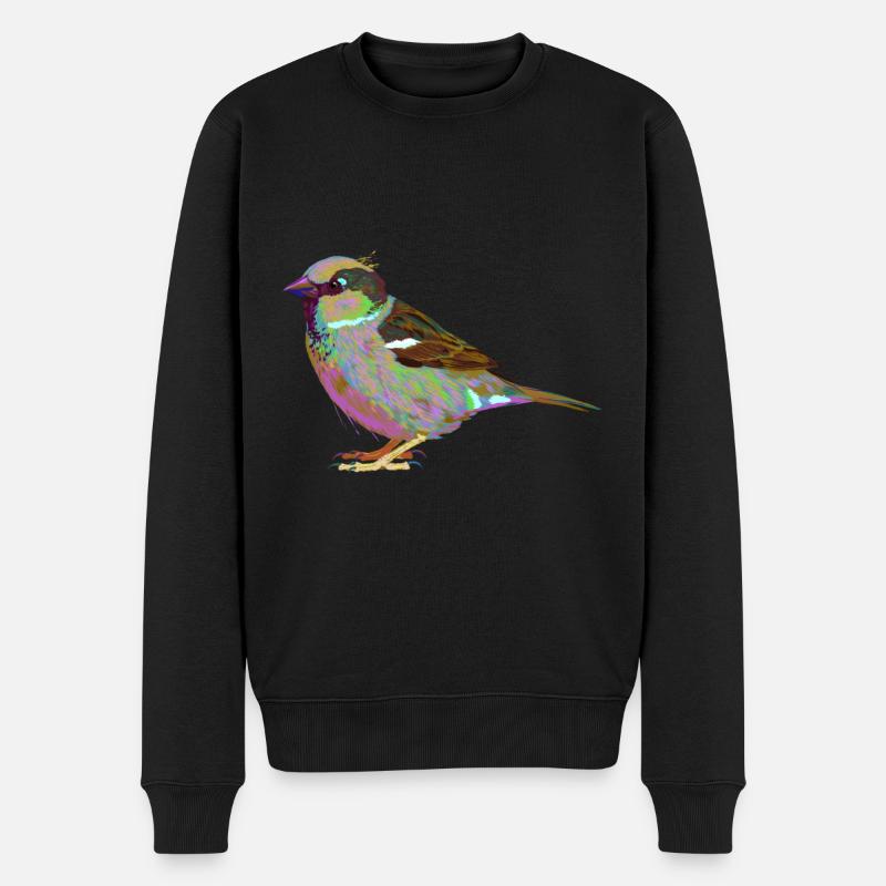 Bunter Hausspatz Haussperling Splash Vogel Spatz - Männer Premium Bio Pullover - Schwarz