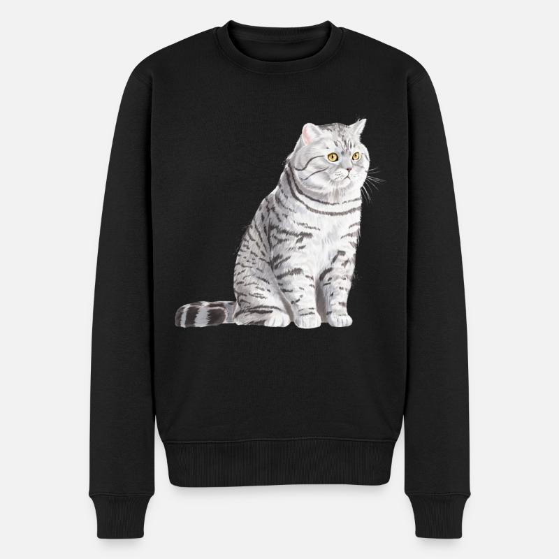 Sitzende Spotted Britisch Kurzhaar Katze - Männer Premium Bio Pullover - Schwarz